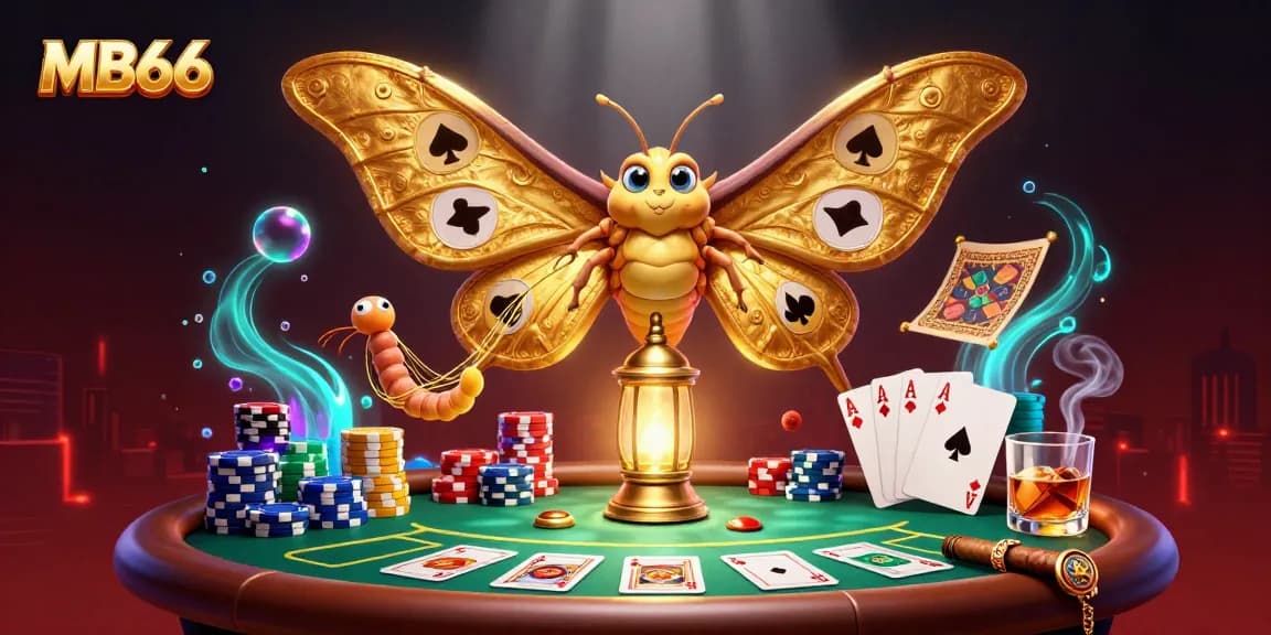 Experience thrilling poker action with MB66 in this dynamic casino illustration, showcasing 3D characters and a vibrant atmosphere.
