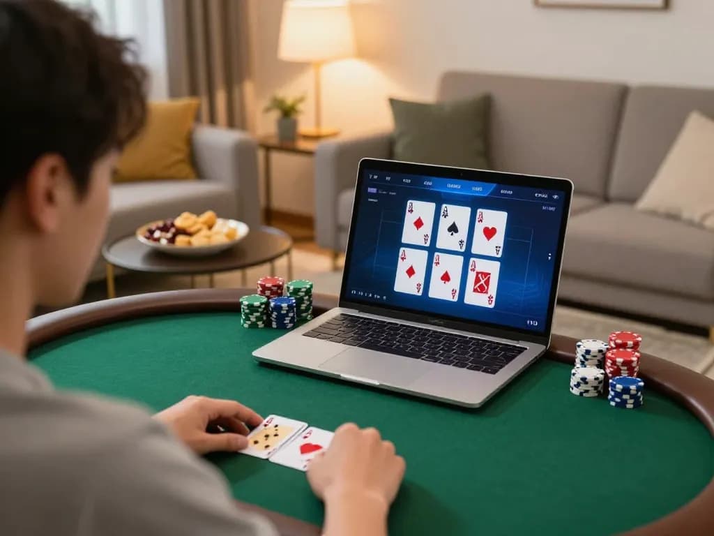 Engaging poker gameplay on fly88, showing focused player with chips and cards.