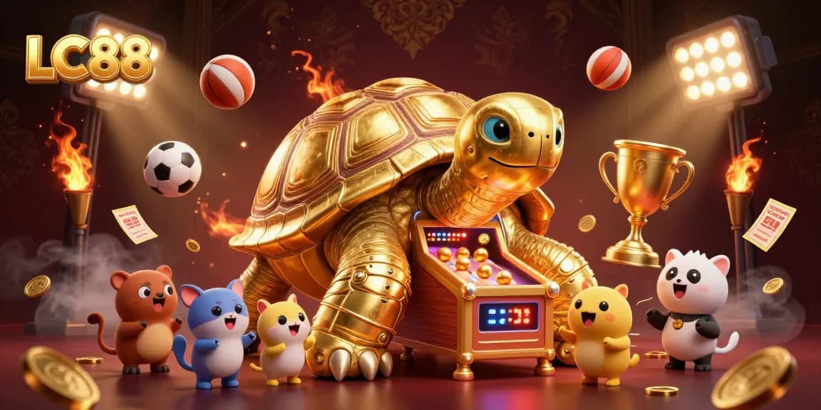 LC88 enhances gaming with a lively casino scene featuring golden tortoise pinball and animated sports elements.