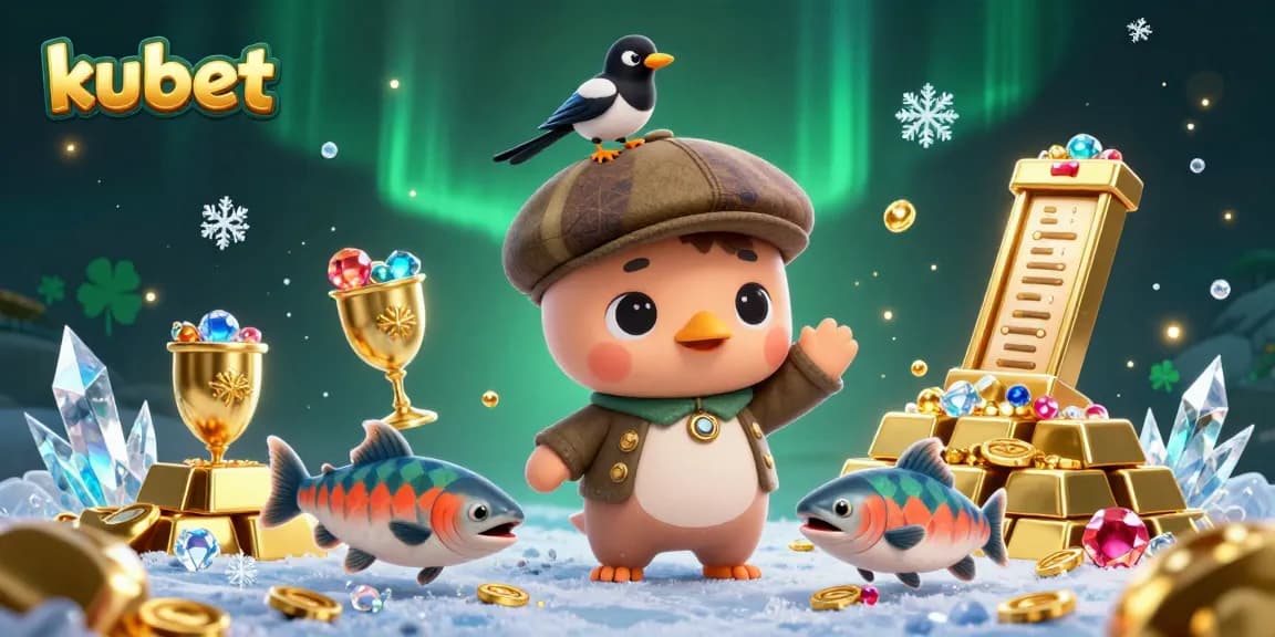 Kubet showcases intense gaming action with cartoon characters amidst gold treasures and jewels in a vibrant casino scene.
