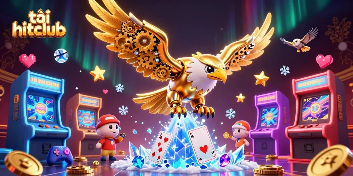 Experience thrilling gameplay with tải hitclub as an eagle soars through a vibrant casino scene.
