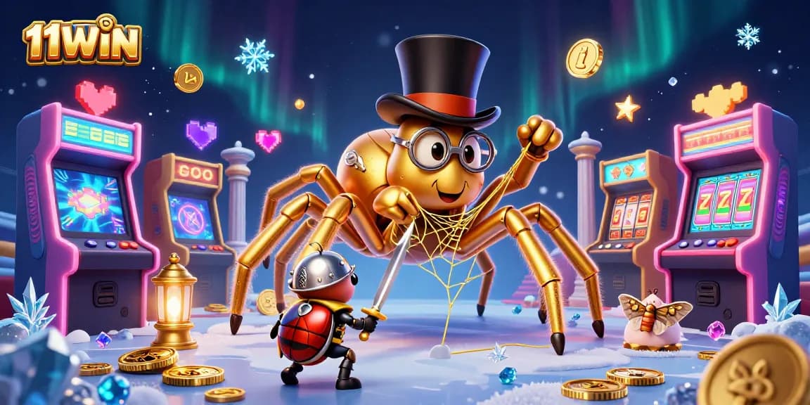 Experience the thrilling world of 11WIN with a vibrant and magical casino-themed illustration.