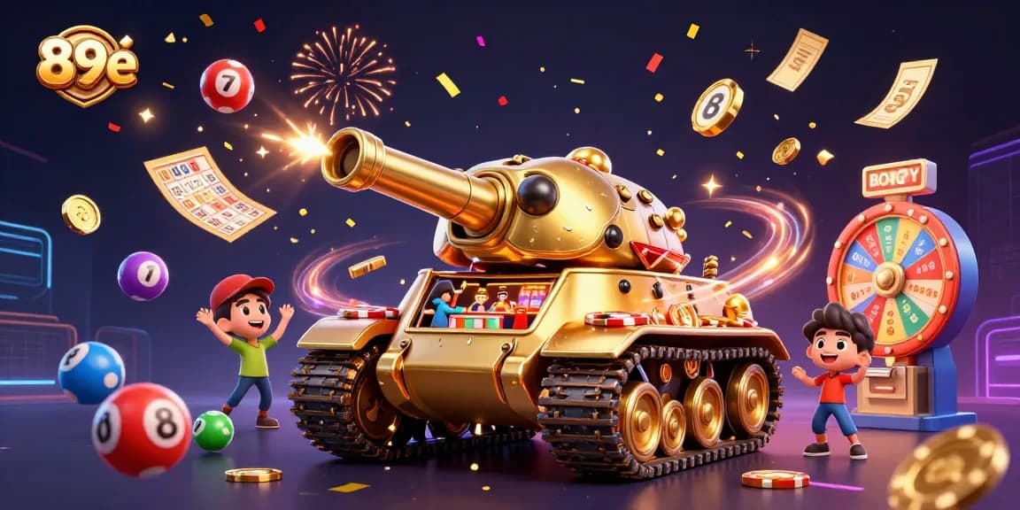 Join the fun at 89e, where a golden beetle tank reveals a mini casino filled with confetti showers and lottery excitement.