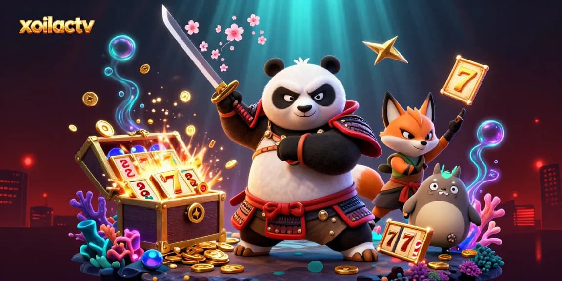 Xoilactv showcases energetic gaming characters in a vibrant casino environment with rich details and immersive visuals.