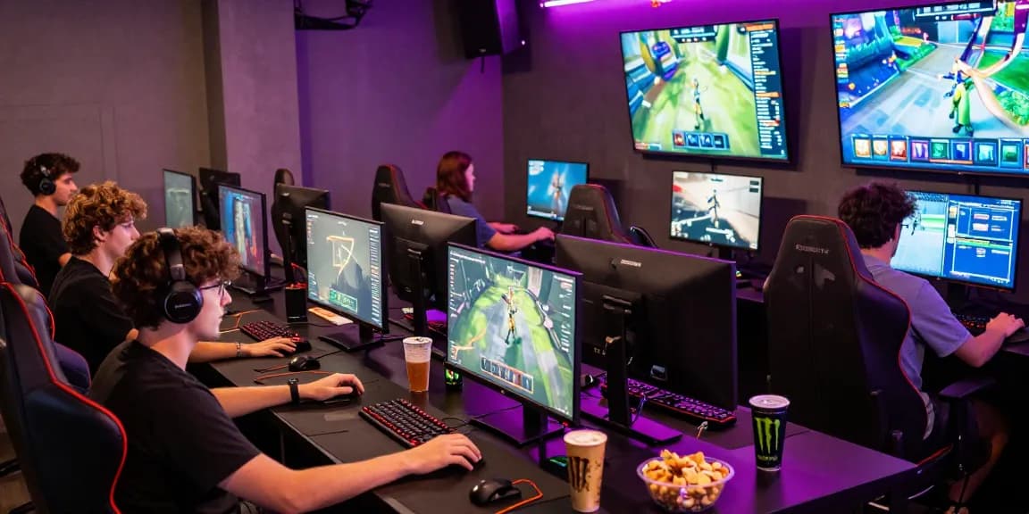 Players immersed in games at a vibrant e-sports lounge, showcasing the excitement of https://gemwin.pics/ gaming experience.