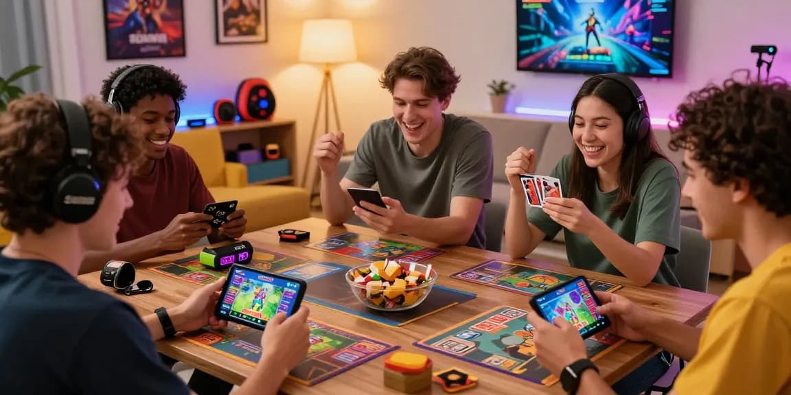 Players engaging with Sunwin app in a lively home gaming scene, celebrating wins and enjoying card games.