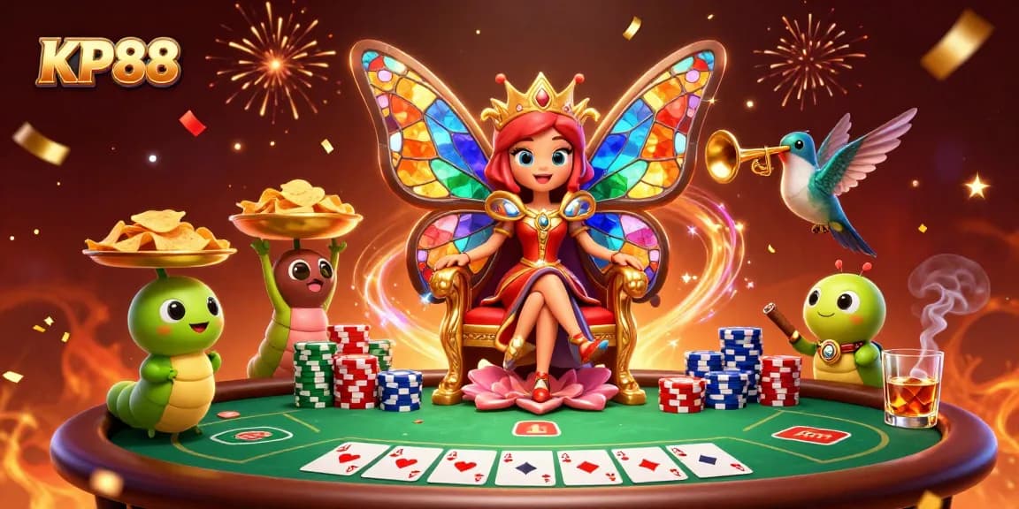 Experience KP88's exciting gaming environment with vibrant characters and rich casino elements.