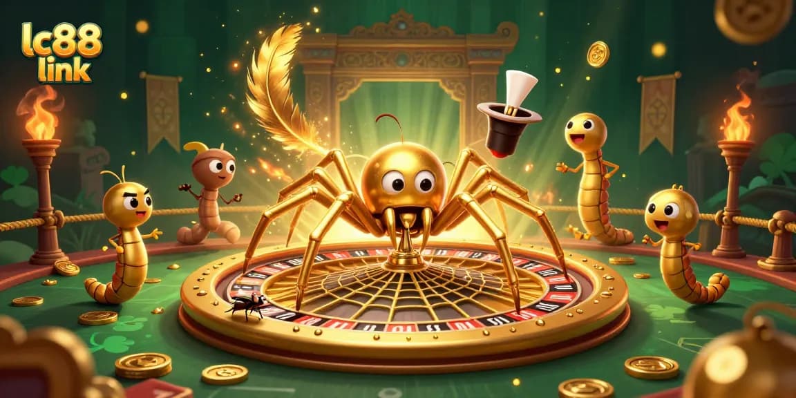 Place bets at the roulette wheel in the vibrant lc88 link illustration featuring dynamic casino elements.