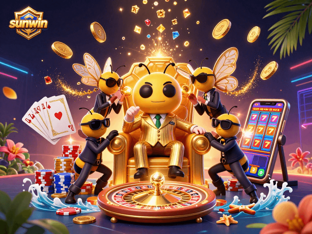 Experience thrilling gameplay and jackpots at sunwin with vibrant casino characters and glittering elements.