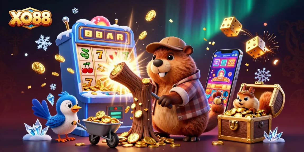 Experience XO88's thrilling gold rush with a vibrant 3D casino scene bursting with rewards.