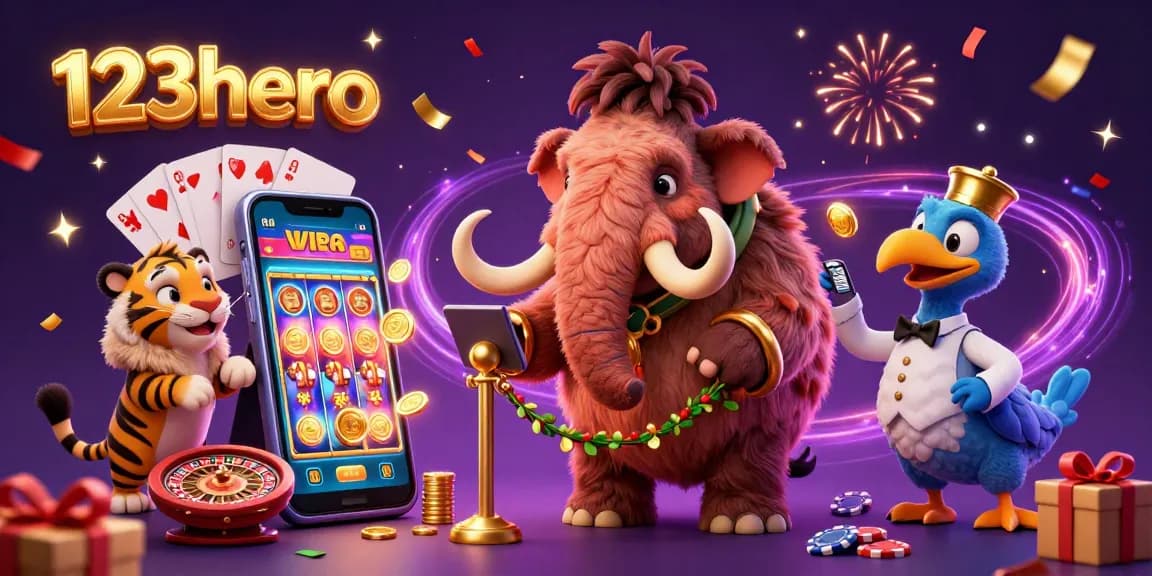 Experience the excitement of 123hero with our vibrant casino scene featuring dynamic characters and slot game action.