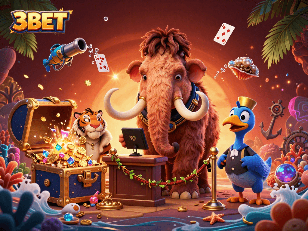 3BET gamblers enjoy vibrant underwater casino scene with dynamic characters and colorful elements.