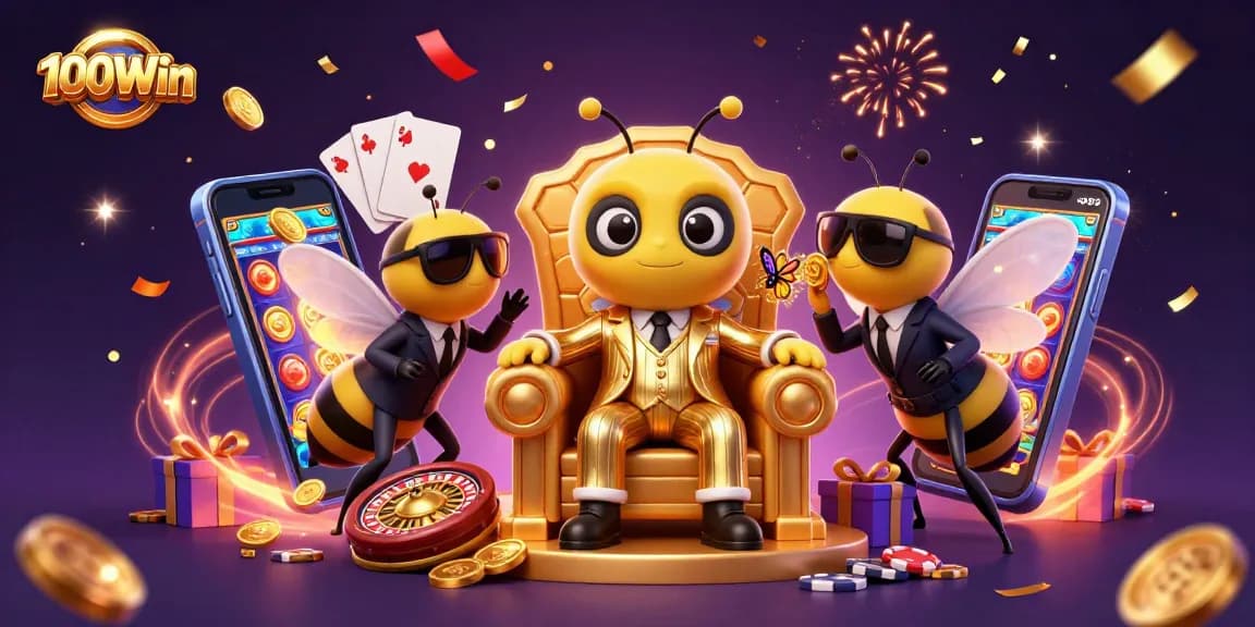 Win big with 100Win in an exciting 3D casino scene filled with games and rewards.