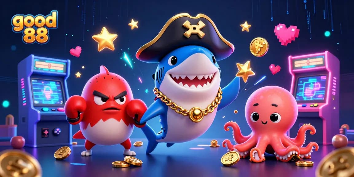 Engage with good 88's exciting games in this vibrant casino scene featuring fun characters.