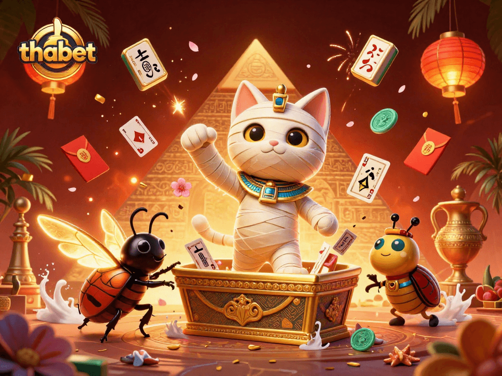 thabet brings excitement with a lively scene of a mummy cat and golden treasures