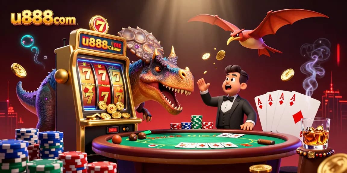 u888com triggers jackpot coins with dynamic casino characters in an exciting scene