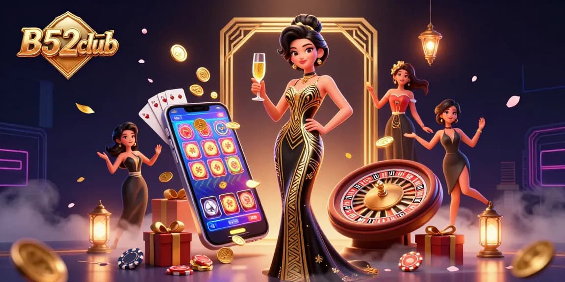 Engage with the vibrant atmosphere of B52club's glamorous casino experience featuring a luxurious celebration of games and elegance.