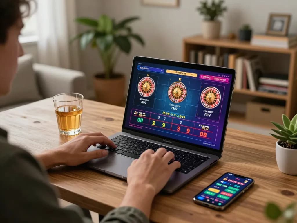 Player enjoying live dealer games on 99OK platform in a cozy home setting