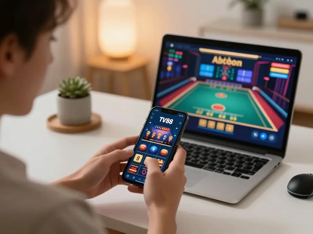 Engaging gameplay in the TV88 casino app on mobile phone, showcasing responsible gambling.