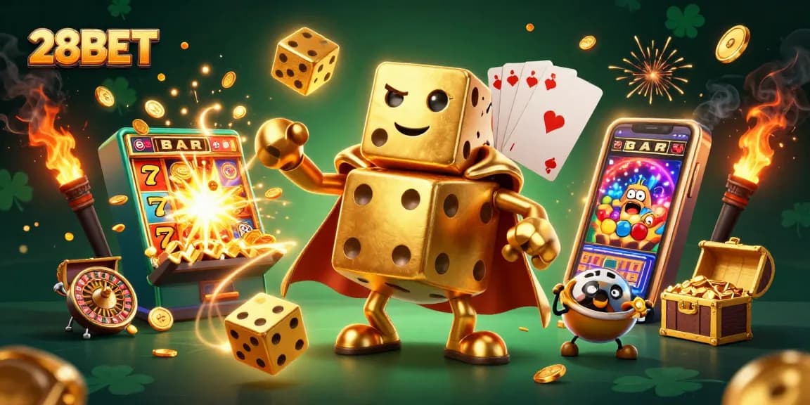 Experience thrilling gaming excitement with 28BET in a rich 3D casino illustration