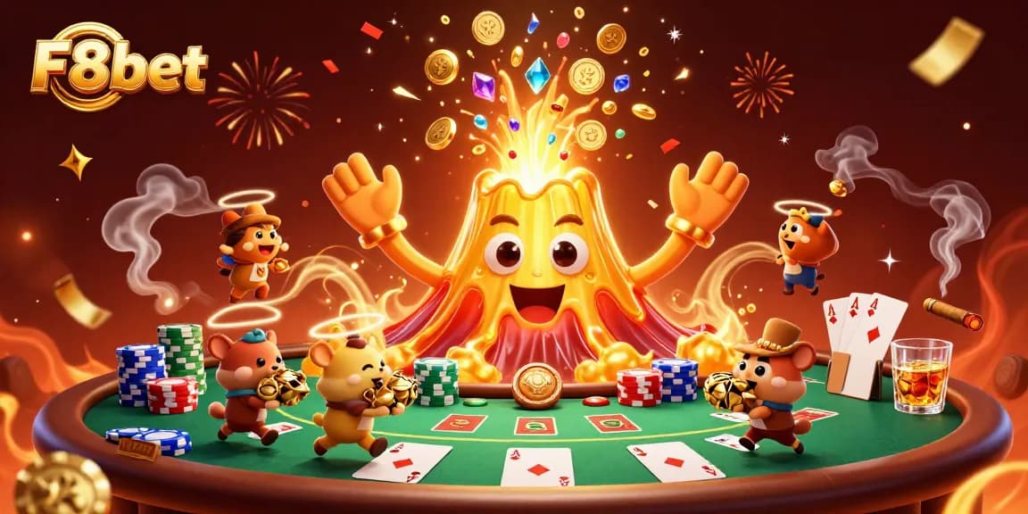 Experience the thrill of F8bet with a volcano of treasures capturing the excitement of poker.