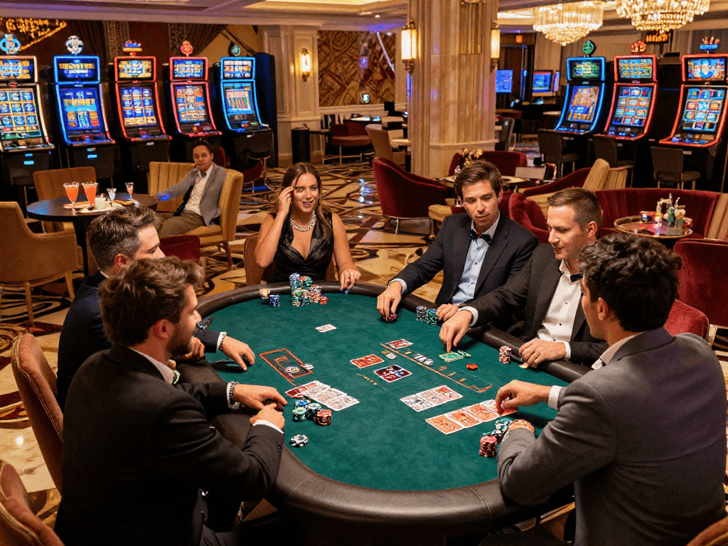 Experience the thrill of gaming at https://vin88-casino.games/ with friends at a lively blackjack table.