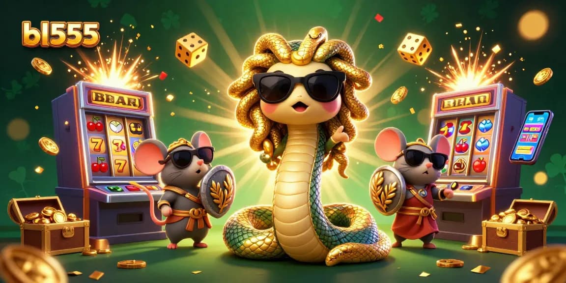 Engage with thrilling gameplay at bl555, featuring Medusa and a warrior mouse amid slots and treasures.