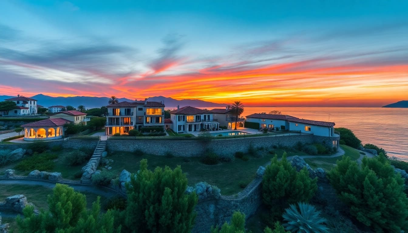 Stunning view of Nordzypern Immobilien kaufen with luxurious villas by the Mediterranean Sea.