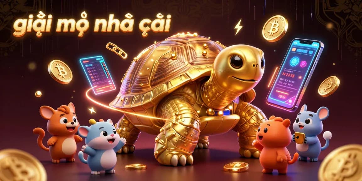 Engage in giải mã nhà cái with a vibrant 3D scene featuring a golden tortoise pinball, showcasing exciting crypto elements.