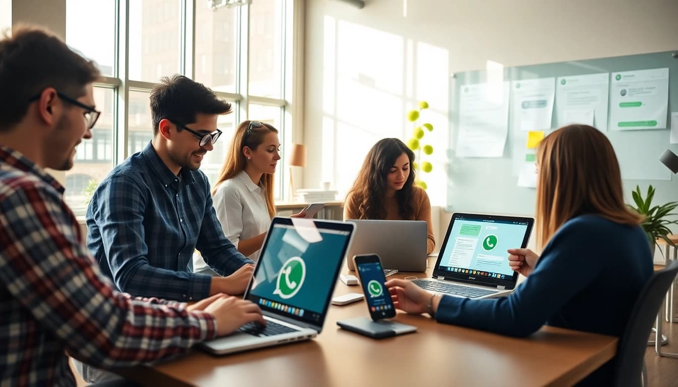 WhatsApp网页版 enhances communication among professionals in a modern, collaborative office environment