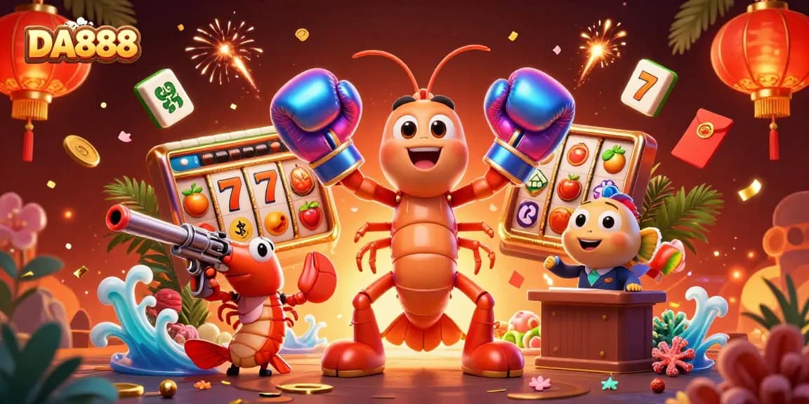 Engage in thrilling casino action with DA888 featuring animated characters and exciting slot motifs.