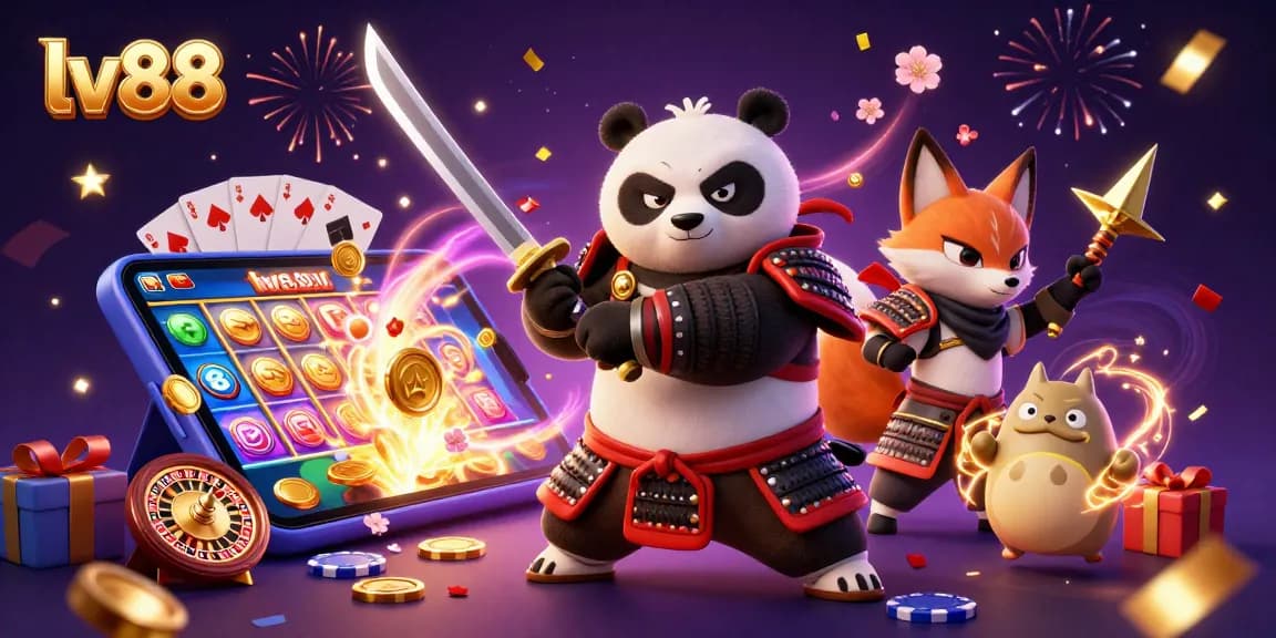 Experience thrilling gaming action at lv88 with cartoon characters in a vibrant casino-themed scene.