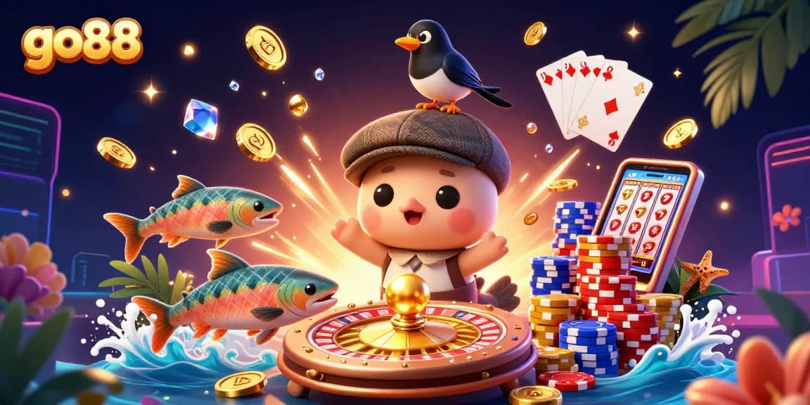 Engage with go88's vibrant casino experience, featuring unique characters and dynamic game elements.