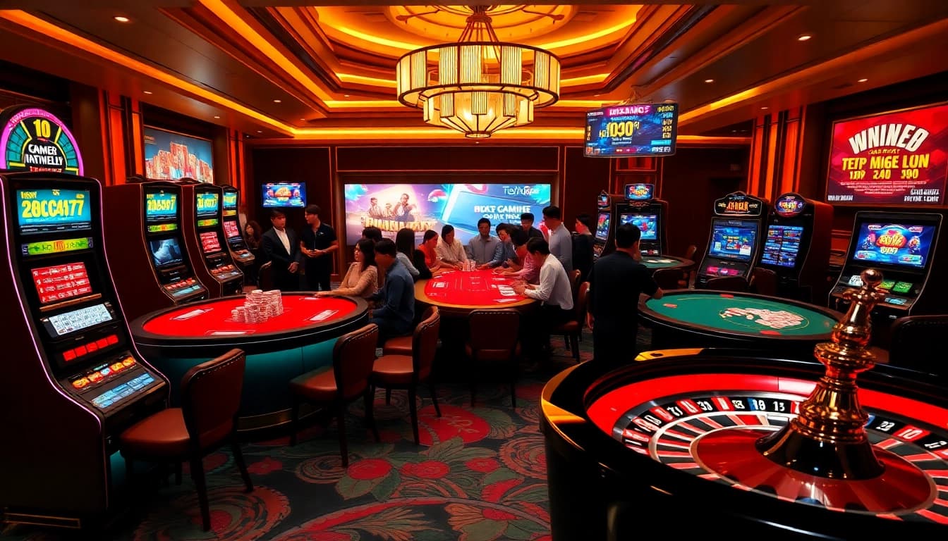 IWIN68 casino atmosphere showcasing engaging card games and slot machines.