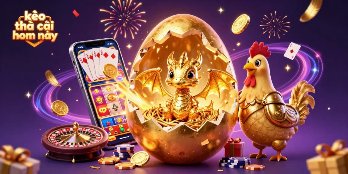 Bet on kèo nhà cái hôm nay with a vibrant illustration of a baby dragon and entertainment elements.