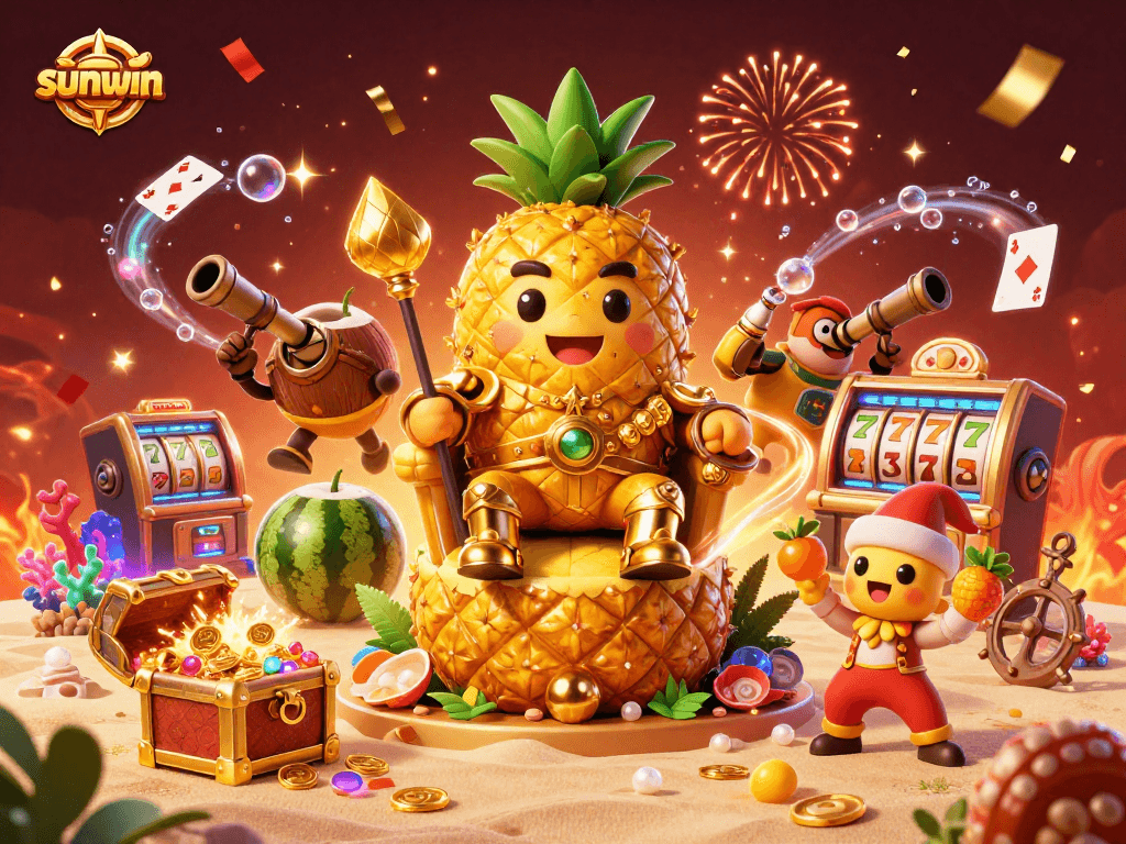 Experience the excitement of sunwin with colorful casino adventures featuring golden characters and vibrant game elements.