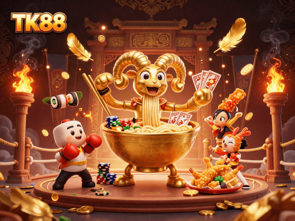 Engage in thrilling gameplay with TK88's vibrant 3D casino illustration featuring exciting elements.