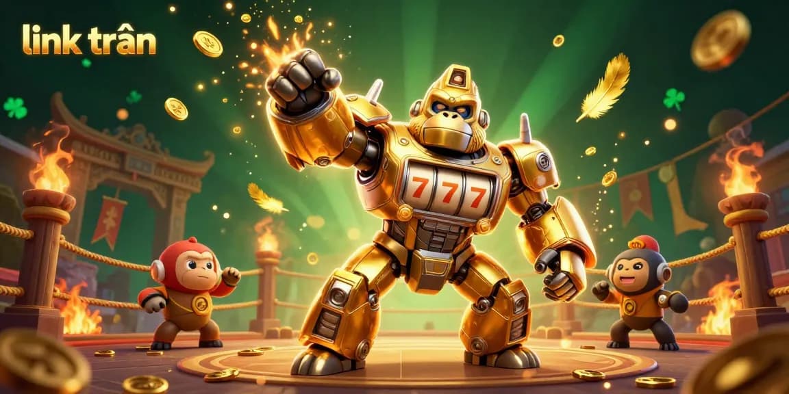Engage in thrilling gameplay with link trần, a dynamic 3D illustration featuring a golden gorilla mech.