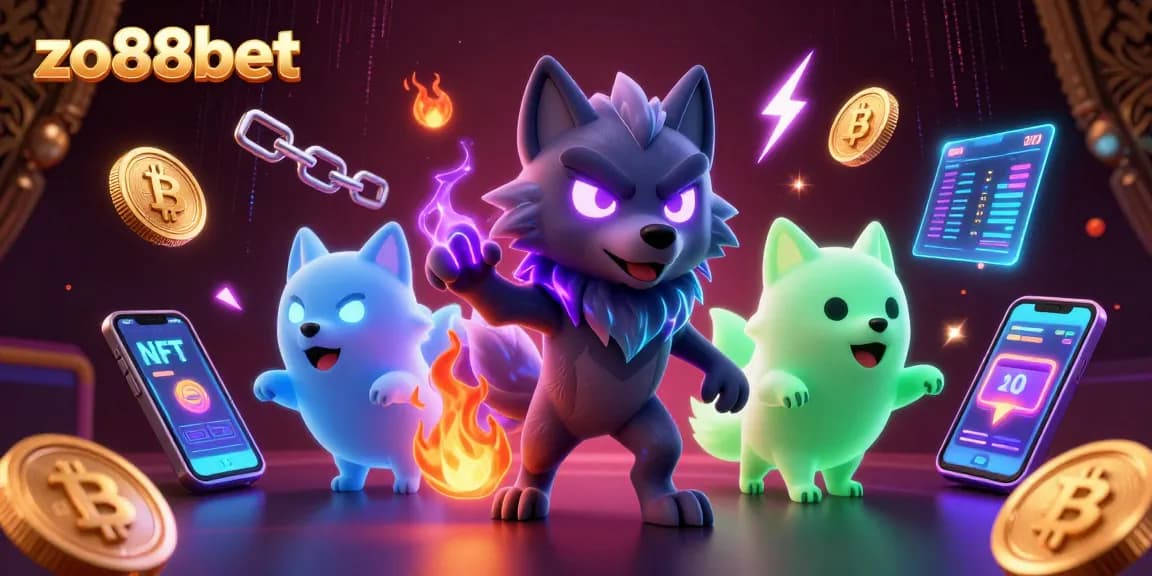 Experience the excitement of zo88bet with a vibrant 3D cartoon casino scene featuring ghostly wolves and cryptocurrency.