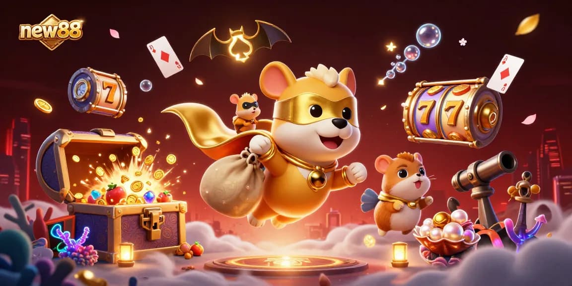 Experience thrilling jackpots at new88 casino with our iconic characters soaring through a vibrant gaming world.