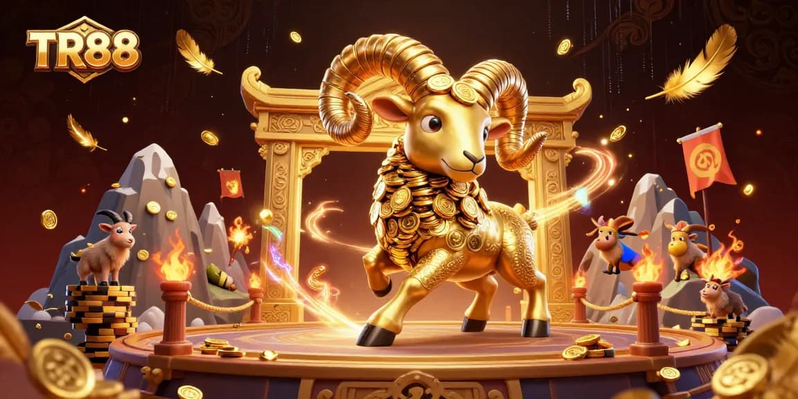 TR88 showcases an epic gambling scene with a golden ram charging at a gate amidst thrilling game elements.