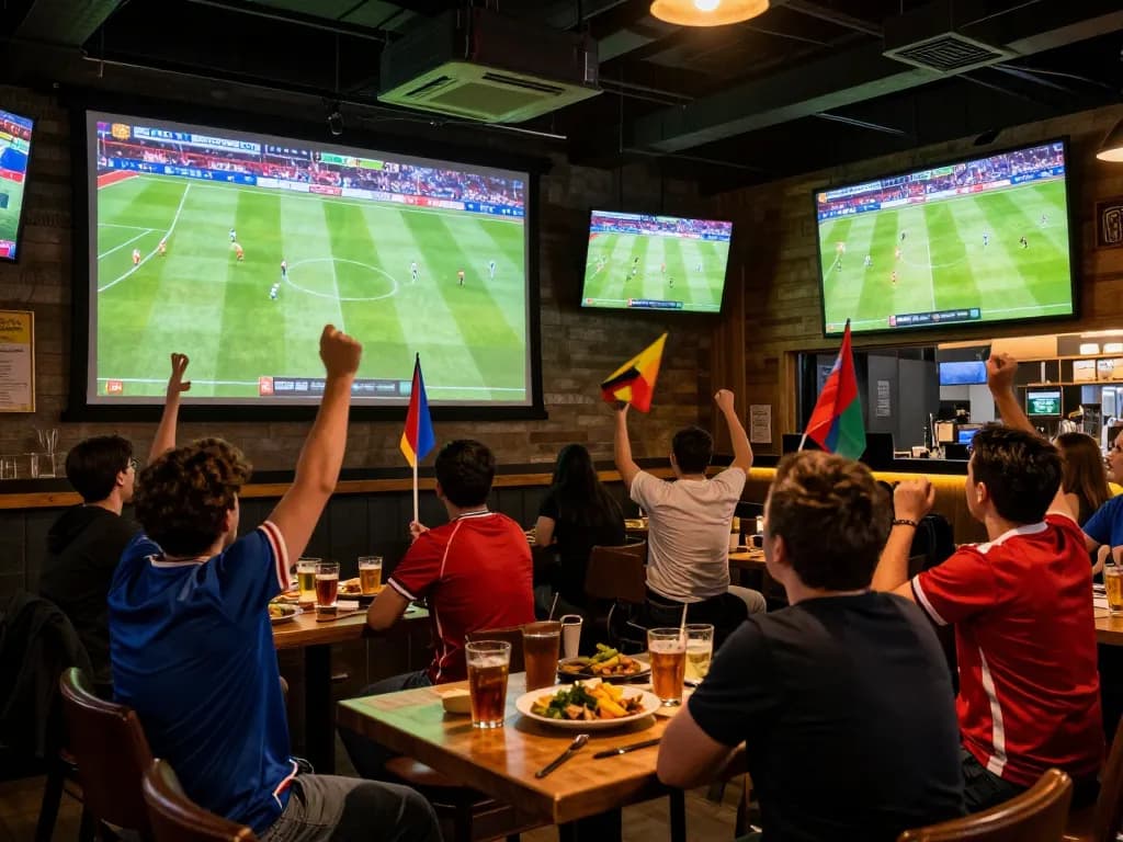 Socolive captures live football excitement in a bustling sports bar atmosphere.