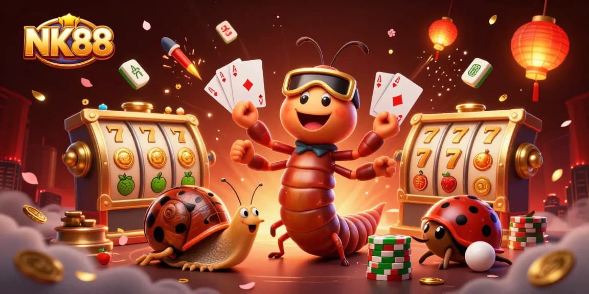 Experience thrilling gameplay with NK88's animated dealer and high-roller characters surrounded by vibrant casino elements.