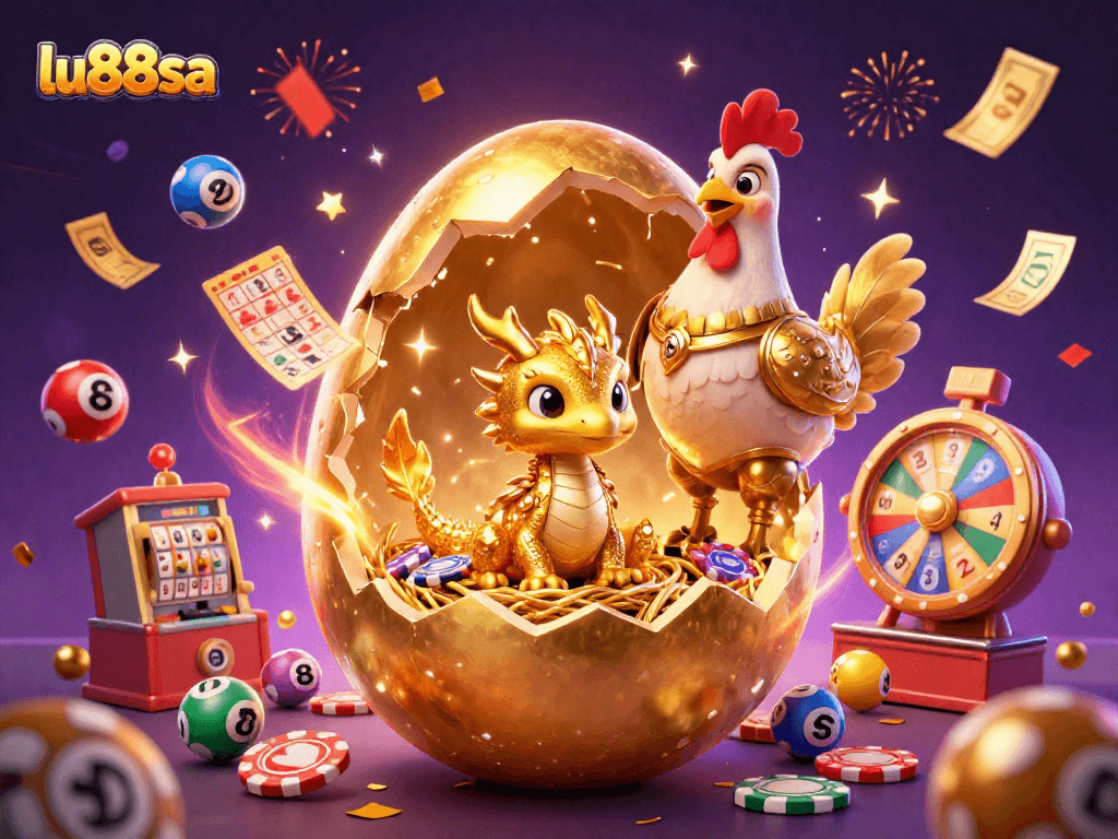 Experience excitement with lu88sa as a golden dragon emerges from a nest of poker chips in a vibrant casino scene.