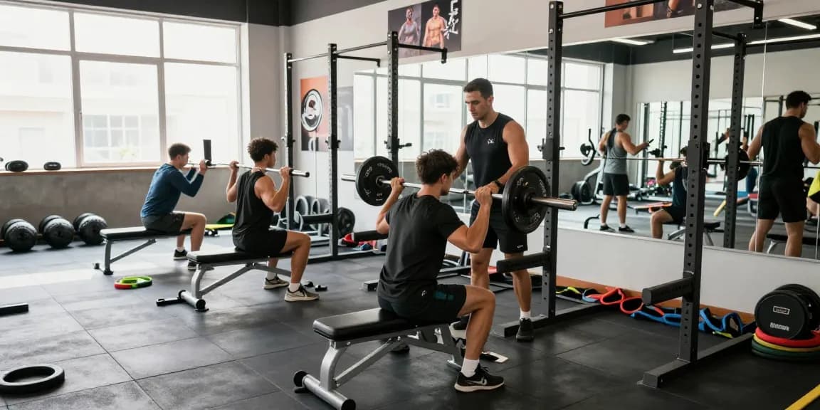 Utinon Steroids Shop mit Athleten beim Training im modernen Fitnessstudio