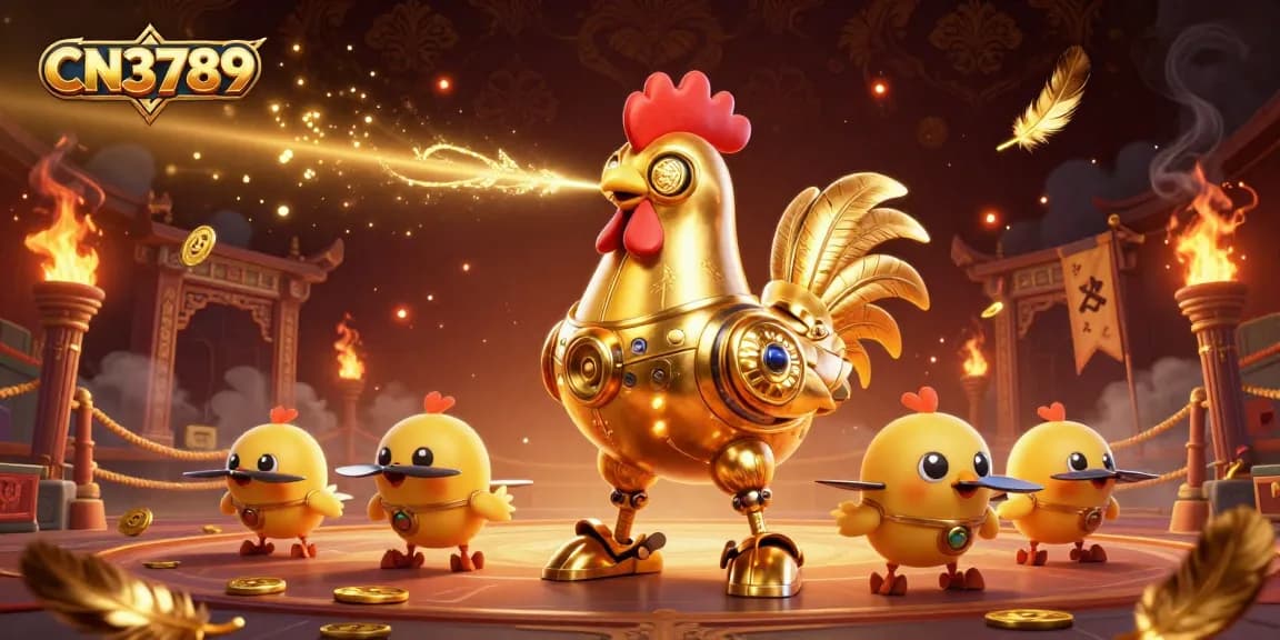 Engage in thrilling gameplay with CN3789 as the golden rooster robot and chick drones light up the casino scene.