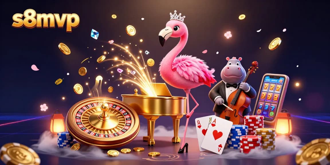 Experience S8MVP winning at a vibrant casino scene with lively characters and thrilling gaming elements.