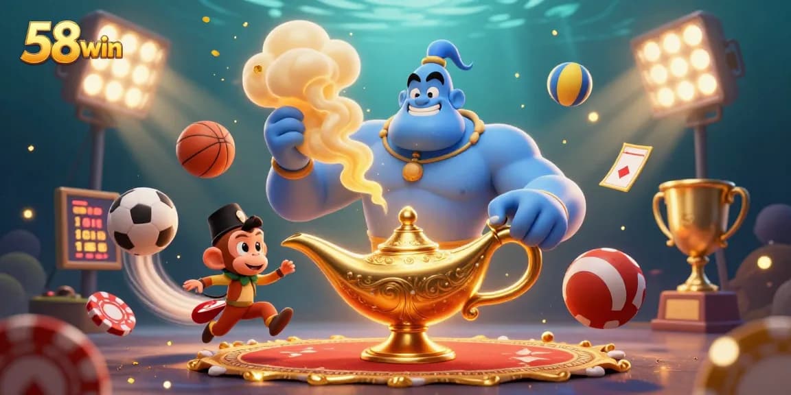 Join the excitement of 58win casino with dynamic games and vibrant visuals in this illustration.