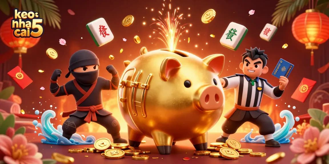 Immerse in keo nha cai 5 action with a dynamic scene featuring a sumo wrestler and cherry blossoms.