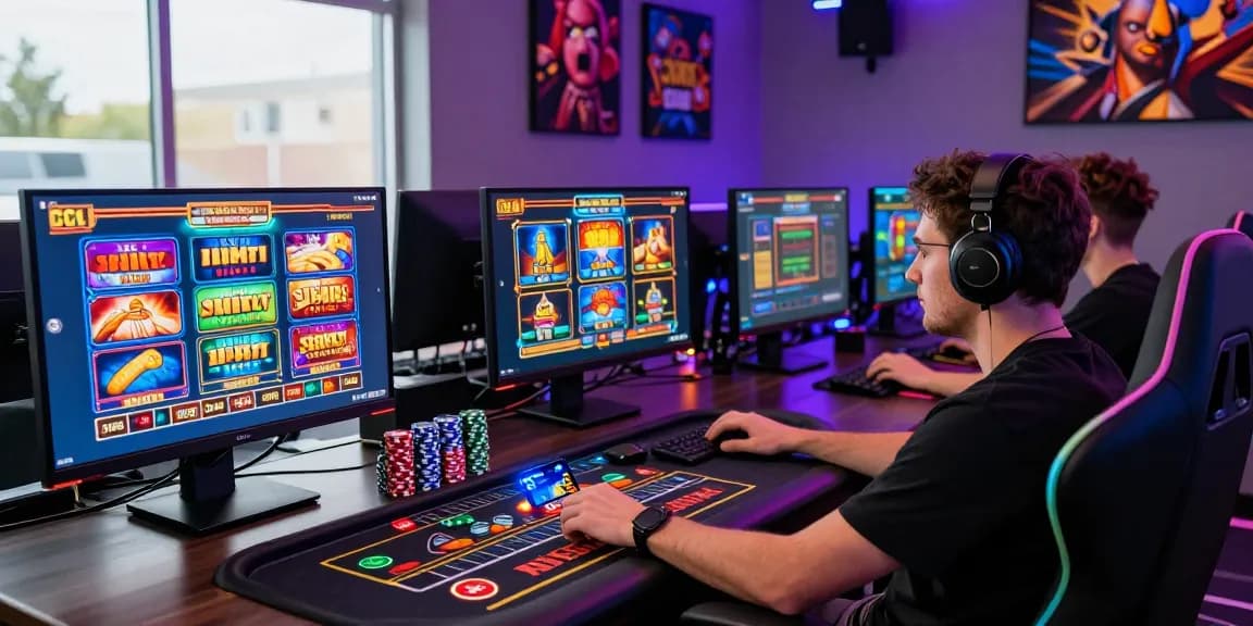 Exciting gaming setup with link slot gacor displays and vibrant atmosphere.